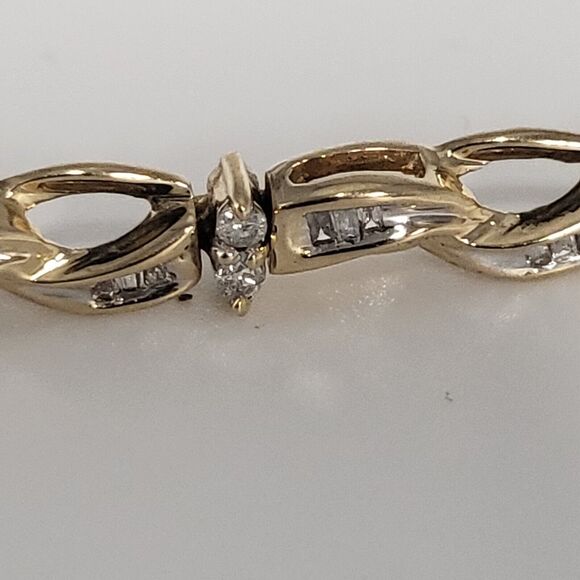 Beautiful 10K yellow gold oval link Diamonds Bracelet 7" - Picture 10 of 12